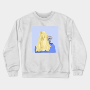 Blonde woman with cat on her shoulder Crewneck Sweatshirt